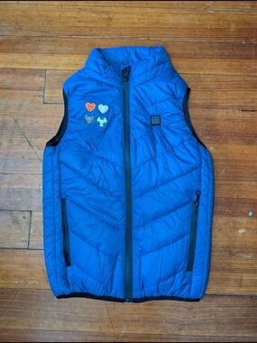 Blue Quilted Heated Vest with Patch Accents
